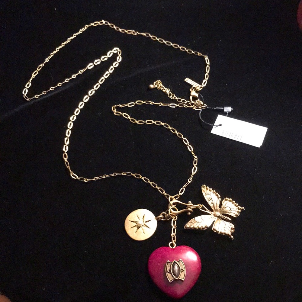 NWT WHBM pendant necklace 3 pieces heart Star Butterfly gold chain semi precious